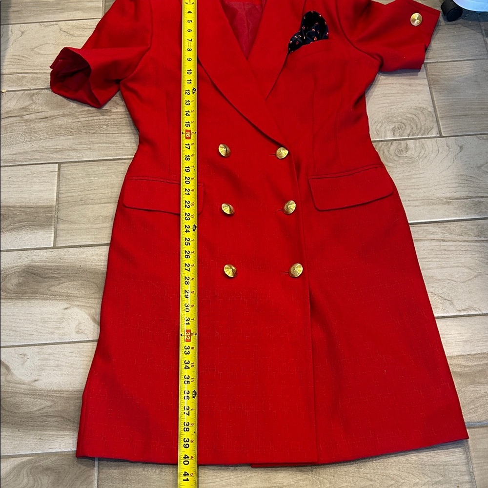 Vintage Kasper Red Double-Breasted Blazer Dress with Gold Buttons - Picture 11 of 12